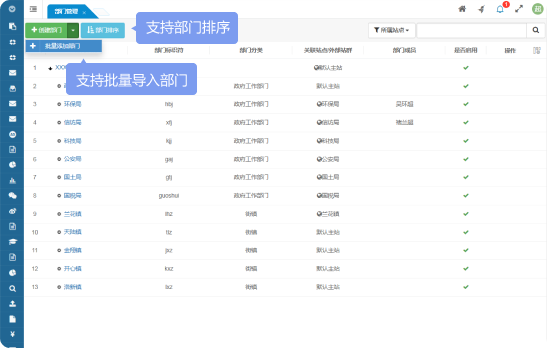 支持批量導(dǎo)入部門、支持部門排序